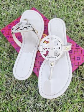 Tory Burch White Patent Miller Logo Thong Sandal